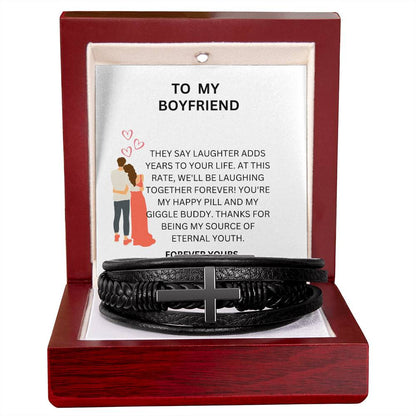 Boyfriend Cross Bracelet Personalized Gift with Heartfelt Message Card