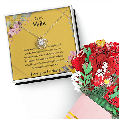 To My Wife, The Light of My Universe - Love Knot Necklace & Flower Bouquet