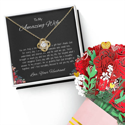 To My Amazing Wife, My Endless Love - Love Knot Necklace & Flower Bouquet