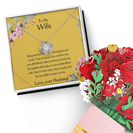 To My Wife, The Light of My Universe - Love Knot Necklace & Flower Bouquet