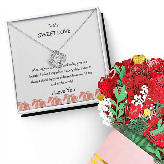 Romantic Love Knot Necklace & Flower Bouquet Gift Set for Her - SOUVMOUR