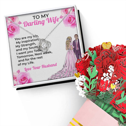 To My Darling Wife, My Life and Joy - Love Knot Necklace & Flower Bouquet Set
