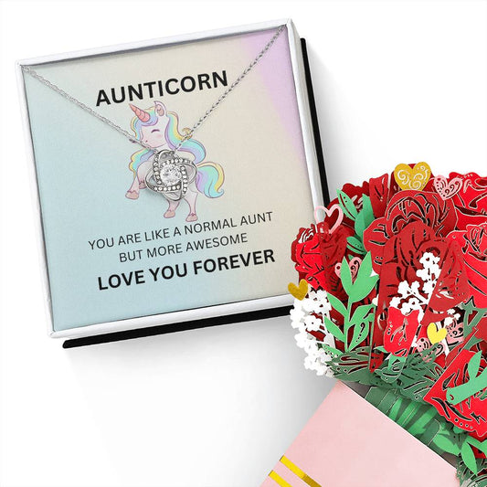 To My Aunticorn  Charming Love Knot Necklace and Blooming Flower Gift Set - SOUVMOUR