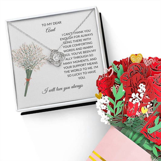 To My Dear Aunt Necklace| Elegant Love Knot Necklace and Flower Bouquet Gift  Bundle - SOUVMOUR