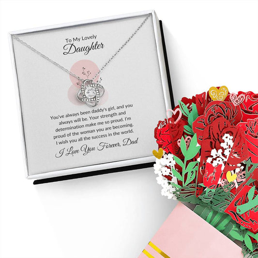 To My Lovely Daughter | Elegant Love Knot Necklace & Flower Bouquet Gift Bundle