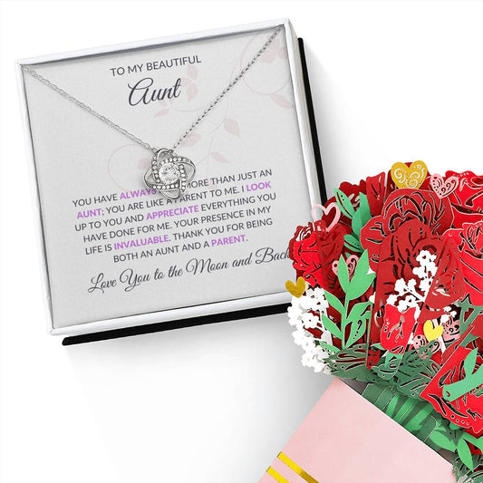 To My Beautiful Aunt Necklace | Lovely Love Knot Necklace and Flower Bouquet Gift Bundle - SOUVMOUR