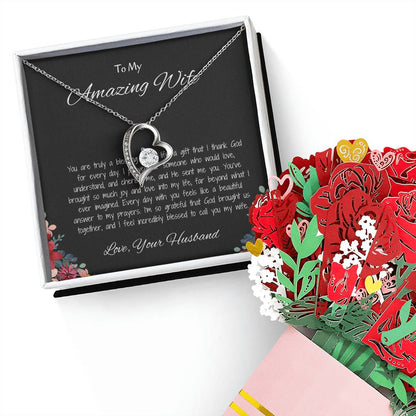 To My Amazing Wife, My Forever Love - Forever Love Necklace & Flower Bouquet Bundle For Soulmate