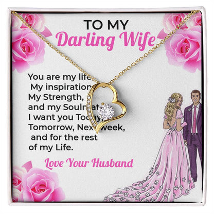 To My Darling Wife, My Life - Forever Love Necklace & Flower Bouquet Bundle Gift For Wife, For Soulmate