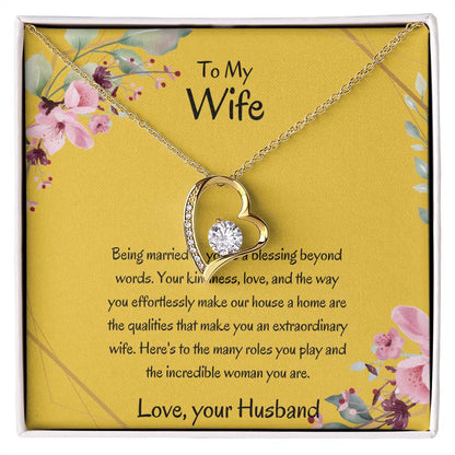 To My Wife, My Universe - Forever Love Necklace & Flower Bouquet Bundle Gift For Soulmate