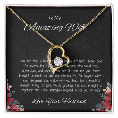 To My Amazing Wife, My Forever Love - Forever Love Necklace & Flower Bouquet Bundle For Soulmate