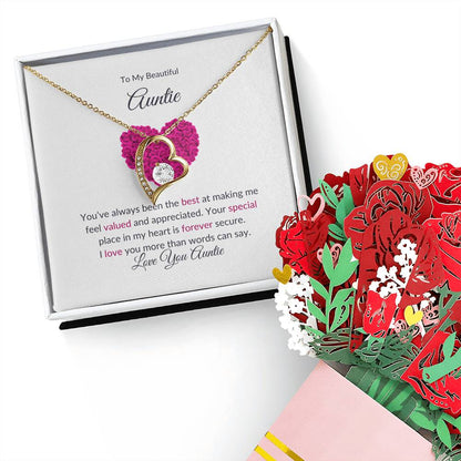 Classic Forever Love Knot Necklace and Lovely Flower Bouquet Gift Set  For Special Aunt - SOUVMOUR