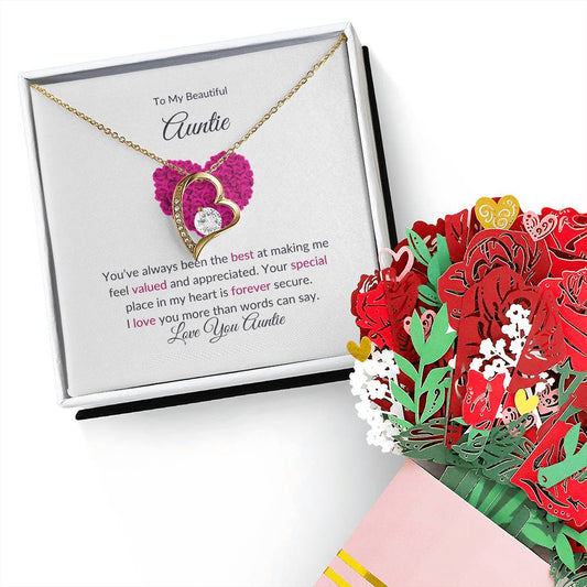 Classic Forever Love Knot Necklace and Lovely Flower Bouquet Gift Set  For Special Aunt - SOUVMOUR