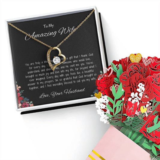 To My Amazing Wife, My Forever Love - Forever Love Necklace & Flower Bouquet Bundle For Soulmate