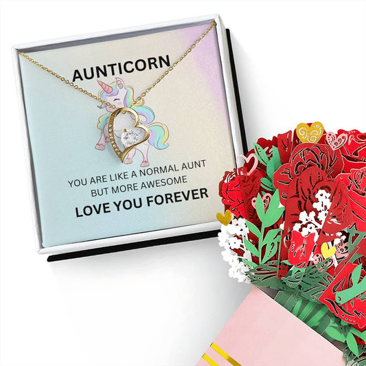 To My Aunticorn – Cute Unicorn Necklace and Flower Bouquet Gift Set  For Aunt - SOUVMOUR