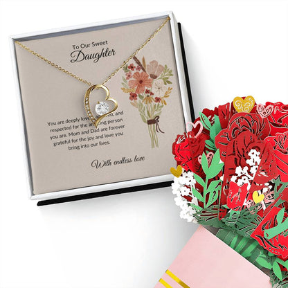 To My Sweet & Lovely Daughter – Heartfelt Forever Love Necklace & Beautiful Flower Bouquet Set