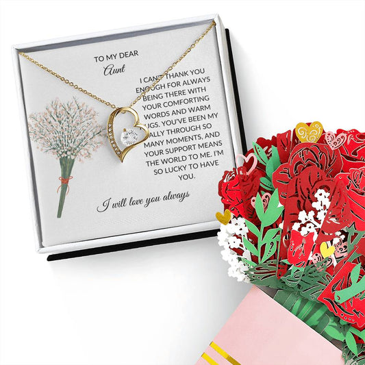 To My Dear Aunt Necklace  Forever Love Knot Necklace and Lovely Flower Bouquet Gift Set - SOUVMOUR
