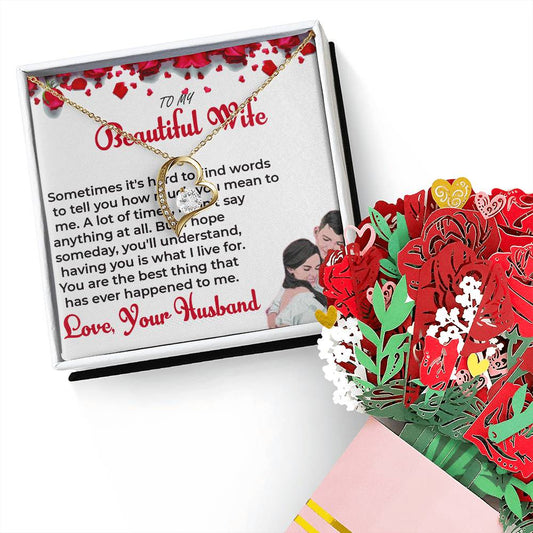 To My Beautiful Wife - Forever Love Necklace & Flower Bouquet Bundle Gift For Wife, For Soulmate
