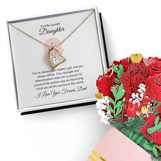 To My Lovely Daughter – Gorgeous Forever Love Necklace & Charming Flower Bouquet Gift