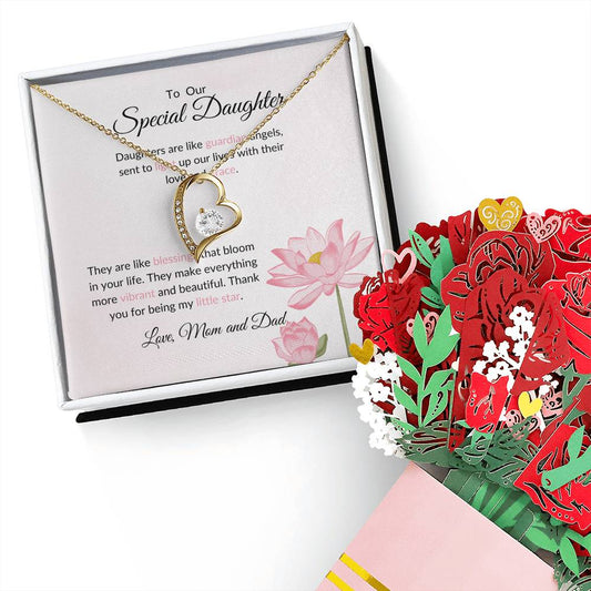 To My Special Daughter – Classic Forever Love Necklace & Lovely Flower Bouquet  Bundle