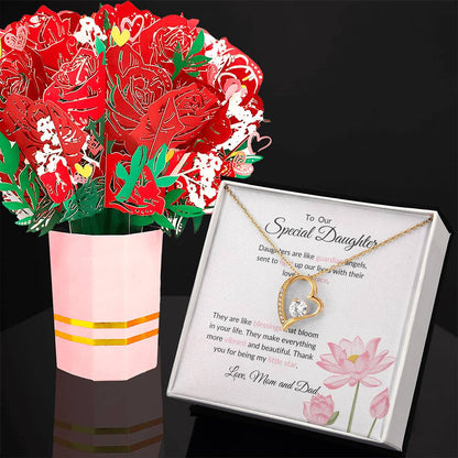 To My Special Daughter – Classic Forever Love Necklace & Lovely Flower Bouquet  Bundle