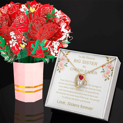 To My Dearest Big Sister – Forever Love Necklace & Flower Bouquet | A Precious Gift of Love and Gratitude
