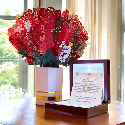 To My Daughter – Beautiful Forever Love Necklace & Lovely Flower Bouquet Gift Bundle Set