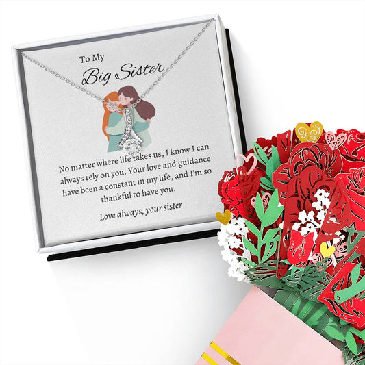 For My Wonderful Big Sister – Beauty Necklace & Flower Bouquet | A Loving Keepsake For A Special Sister