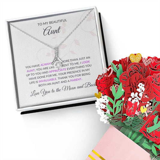 To My Beautiful Aunt Necklace – Elegant Alluring Beauty Necklace and Flower Bouquet Bundle | With Heartfelt Thanks - SOUVMOUR