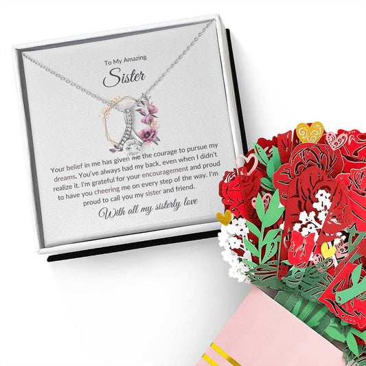For My Amazing Sister – Beauty Necklace & Flower Bouquet | A Beautiful Token for Sisterly Love