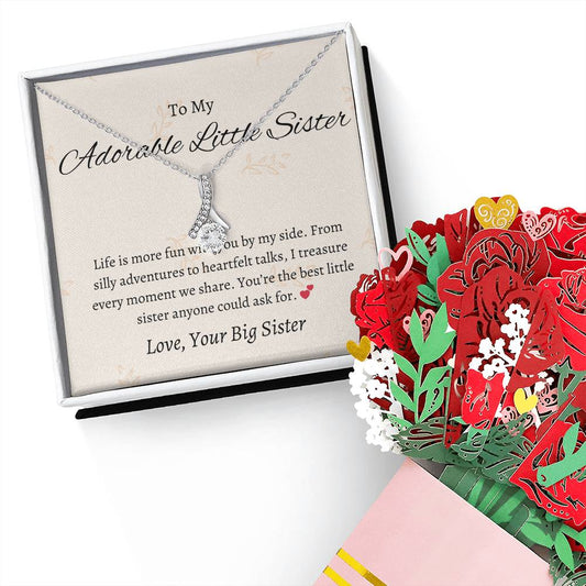 To My Sweet Little Sister – Beauty Necklace & Flower Bouquet | A Heartwarming Necklace Gift Little Sister