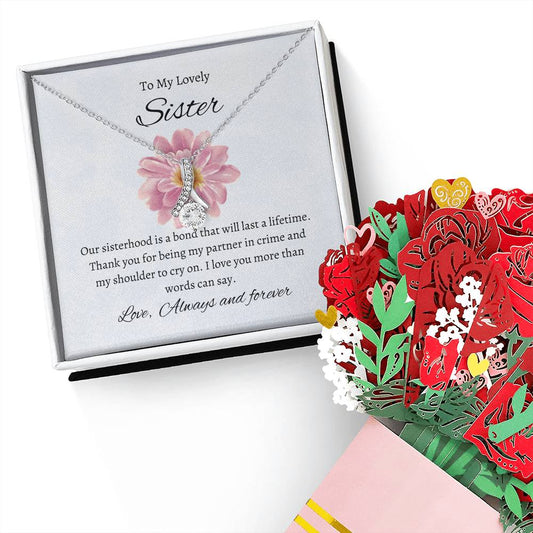 For My Sweet Sister – Beauty Necklace & Flower Bouquet | Captivating Present For Sister