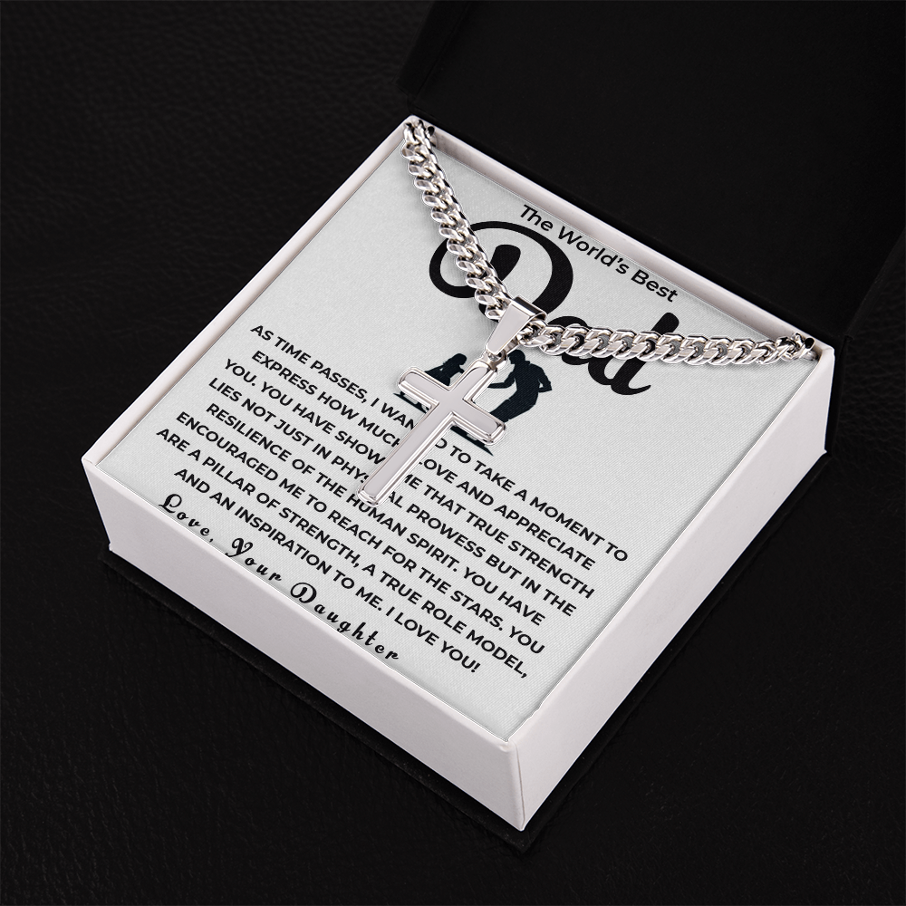 To My Dad Necklace – Personalized Cross with Cuban Link Chain from Daughter | Gift for Dad