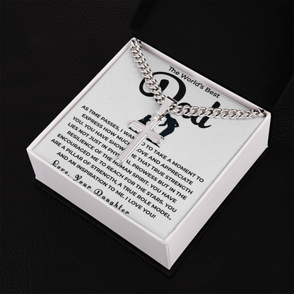To My Dad Necklace – Personalized Cross with Cuban Link Chain from Daughter | Gift for Dad