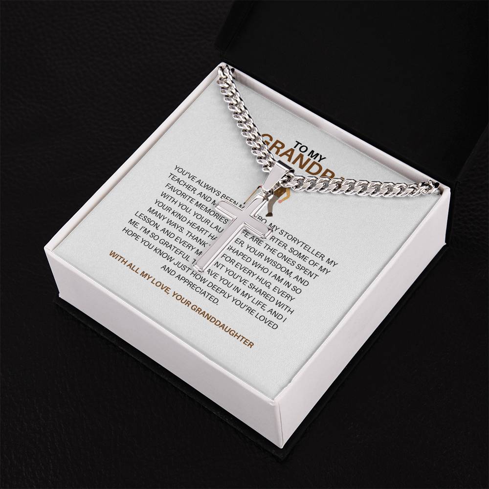 To My Special Grandpa – Personalized Cross Necklace on Cuban Link Chain Gift from Granddaughter