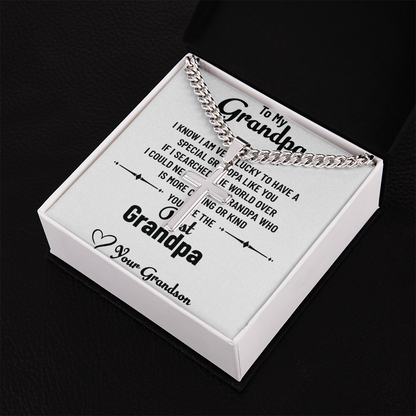 To My Special Grandpa – Personalized Cross Necklace with Cuban Link Chain Gift from Grandson with Message Card