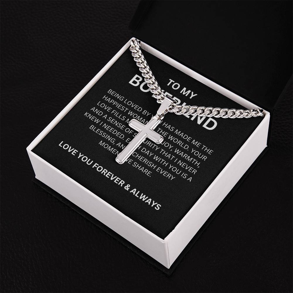 Cross Necklace with Cuban Link Chain — Sentimental Personalized Gift for Boyfriend