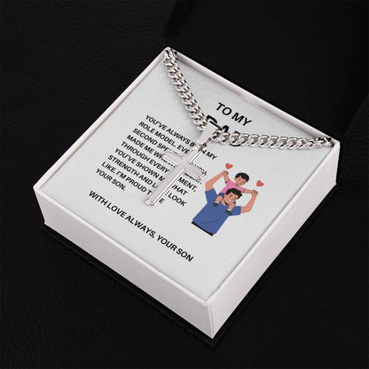 To My Dad – Personalized Cross Necklace with Cuban Link Chain from Son