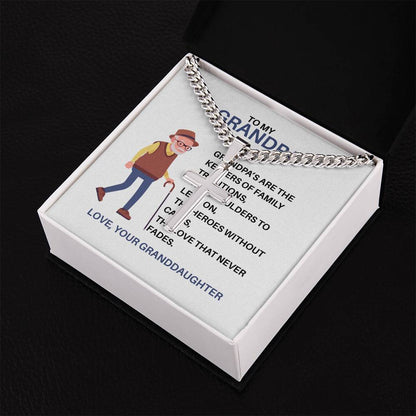 To My Hero Grandpa – Custom Cross Necklace Cuban Link Chain from Granddaughter, Gift for Grandpa