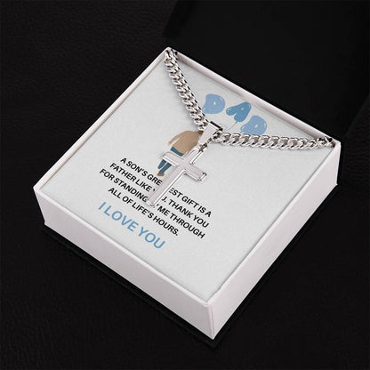 To My Dad Necklace – Personalized Cross with Cuban Link Chain from Son | Gift for Dad