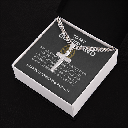 To My Special Boyfriend — Personalized Cuban Link Cross Necklace with Heartfelt Message Card