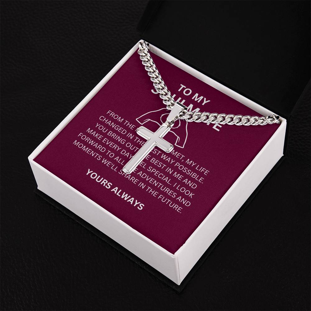 A Gift for My Boyfriend — Personalized Cross Necklace with Cuban Link Chain & Heartfelt Message Card