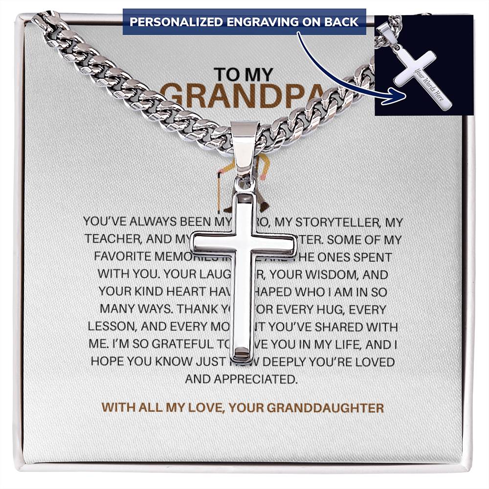 To My Special Grandpa – Personalized Cross Necklace on Cuban Link Chain Gift from Granddaughter
