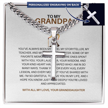 To My Special Grandpa – Personalized Cross Necklace on Cuban Link Chain Gift from Granddaughter