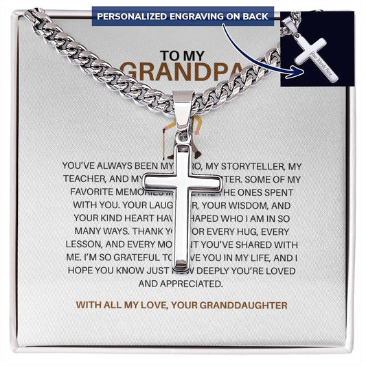 To My Special Grandpa – Personalized Cross Necklace on Cuban Link Chain Gift from Granddaughter