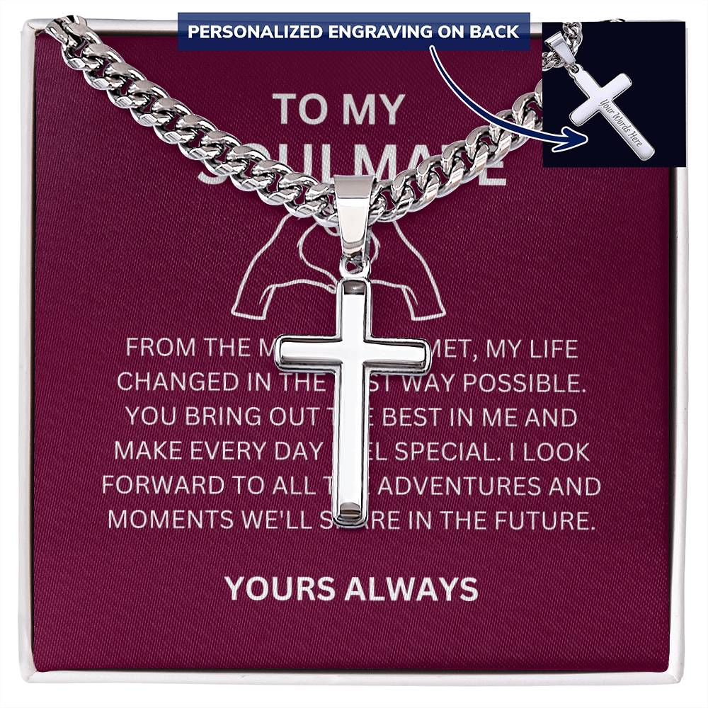 A Gift for My Boyfriend — Personalized Cross Necklace with Cuban Link Chain & Heartfelt Message Card