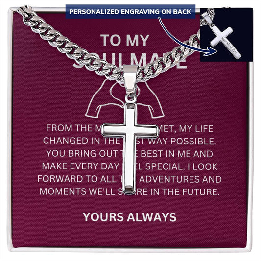 A Gift for My Boyfriend — Personalized Cross Necklace with Cuban Link Chain & Heartfelt Message Card