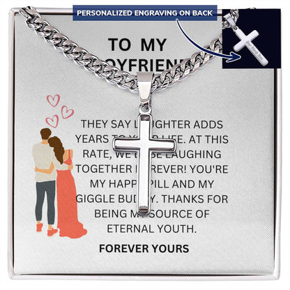 Heartfelt Gift for Boyfriend — Custom Cuban Link Cross Necklace with Message Card