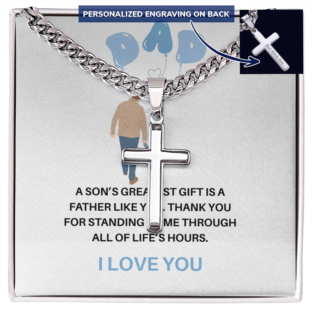 To My Dad Necklace – Personalized Cross with Cuban Link Chain from Son | Gift for Dad