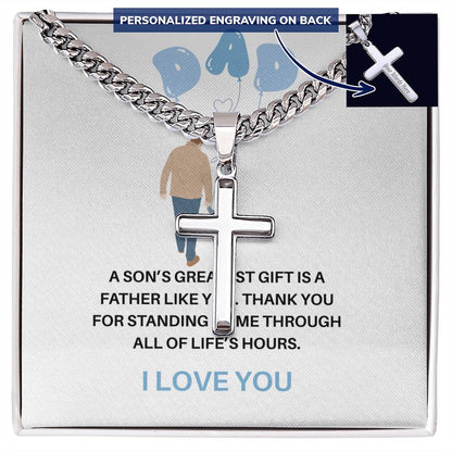 To My Dad Necklace – Personalized Cross with Cuban Link Chain from Son | Gift for Dad