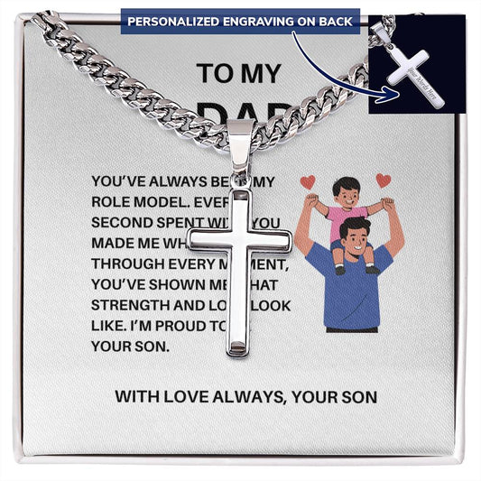 To My Dad – Personalized Cross Necklace with Cuban Link Chain from Son